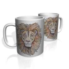 Caneca De Porcelana Nerderia e Lojaria leão surreal  colorido