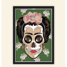 Quadro Caixa 23X33cm Frida Caveira Verde