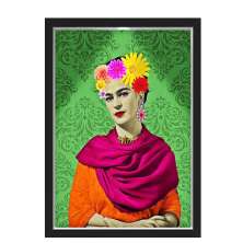 Quadro Caixa Com Led Frida Flores Verde
