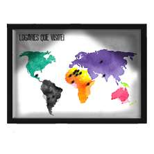 Quadro Caixa MAPA 33x43 cm (Com Led) Lojaria e Nerderia. viagens lugares aquarela preto