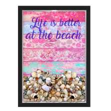 Quadro Caixa Porta Conchas Praia Madeira Rosa