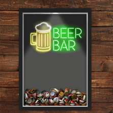 Quadro Caixa Porta Tampinha Cerveja Com Led Beer Bar