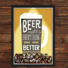 Quadro Caixa Porta Tampinha Cerveja Com Led Beer Makes Everything Better
