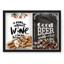 Quadro Porta Rolha Vinho E Tampinha Cerveja (2 Em 1) 33x43 cm  Nerderia e Lojaria Breakfast e Good beer black preto