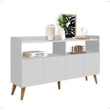 Buffet Master 4 Portas Pés Palito Madeira Nicho Organizador Aparador Grande Sala Jantar Branco - Lojas RPM