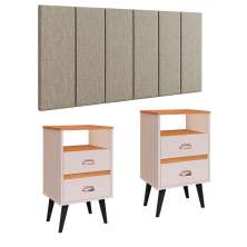 Cabeceira Modular Painel Cama Box Casal Queen 1,60 Júlia Bege Linho Jogo Quarto 2 Mesinhas Gavetas Multiuso Vintage Classic New Off/Cinamomo - RPM