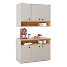 Conjunto Cozinha Completa Armário e Aparador Buffet Suspenso Organizador Nicho 3 Portas Jéssica - Off White-Cinamomo - Lojas RPM