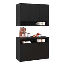 Conjunto Cozinha Completa Armário e Aparador Buffet Suspenso Organizador Nicho 3 Portas Jéssica - Preto - Lojas RPM