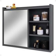Espelheira Armário Banheiro 60 cm Espelho Porta Prateleira Organizadora Lavabo Luxo - Cinza