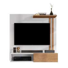 Estante Painel Suspenso Televisão TV 32 Polegadas Prateleira Decorativa Nicho Eletrônico Porta de Correr Sala Quarto Flow - Branco/Nature - Mania