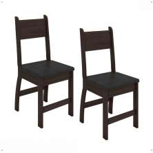 Jogo 2 Cadeiras Para Mesa de Jantar Milano MDF Assento Estofado Espuma D11 Pés Retrô Cozinha Moderna Amendoa/Preto