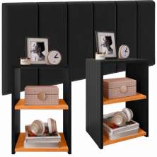 Jogo Quarto 2 Mesas Pequena Bella Retrô Cabeceira Suspensa Júlia 1,95 Cama Box Casal King Size Suede - Preto/Cinamomo - RPM