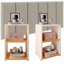 Jogo Quarto 2 Mesas Pequena Bella Retrô Off/Cinamomo Cabeceira Suspensa Júlia 1,95 Cama Box Casal King Size Bege Suede - RPM