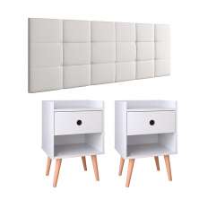 KKit 2 Mesinhas Decore Nicho Porta Objetos Pés Palito Cabeceira Suspensa Bia Cama Box King 1,95 Branco Corino - Lojas RPM