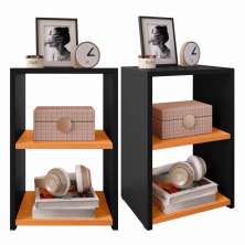 Kit 2 Mesa de Cabeceira Pequena Mesinha Prateleira Lateral Cama Box Casal Criado Retrô Quarto Bella - Preto/Cinamomo - RPM