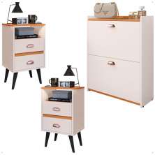 Kit 2 Mesas Cabeceira Classic Nicho Organizador Sapateira Gavetas Basculante Porta 12 Pares Calçados Closet Off White/Cinamomo - Lojas RPM