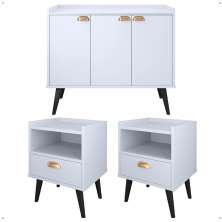 Kit 2 Mesas Cabeceira Estilo Mesinha Quarto Aparador Buffet Truzzi Puxador Concha Pés Palito Retrô Cozinha Sala Jantar Branco - Lojas RPM