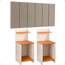 Kit 2 Mesas Cabeceira Fantasy Off White/Cinamomo Mesinha Organizadora Prateleira Painel Suspenso Cama Box Queen Size 1,60 Bege Suede - Lojas RPM