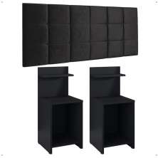 Kit 2 Mesas Cabeceira Fantasy Preto Prateleira Organizadora Painel Suspenso Bia Estofado Cama Box Queen Size 1,60 Suede - Lojas RPM