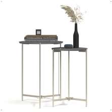 Kit 2 Mesas Laterais Sofá Industrial Redonda Mesinhas Canto Prisma Tampo MDF Apoio Aparador Objeto Pés Ferro Sala Quarto - Cinza - RPM
