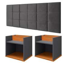 Kit 2 Mesas Suspensa Madri Nicho Aparador Lateral Cabeceira Bia 1,60 Painel Cama Box Queen Size Suede Quarto - Cinza/Cinamomo