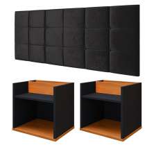 Kit 2 Mesas Suspensa Madri Nicho Aparador Lateral Cabeceira Bia 1,60 Painel Cama Box Queen Size Suede Quarto - Preto/Cinamomo