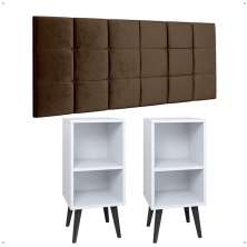 Kit 2 Mesinhas Charme Branco Pés Palito Retrô Cabeceira Suspensa Bia Marrom Suede 1,40 Estofada Cama Casal - Lojas RPM