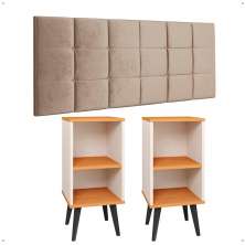 Kit 2 Mesinhas Charme Off White/Cinamomo Pés Palito Retrô Cabeceira Suspensa Bia Bege Suede 1,40 Estofada Cama Casal - Lojas RPM