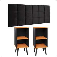 Kit 2 Mesinhas Charme Preto/Cinamomo Pés Palito Retrô Cabeceira Suspensa Bia Suede 1,40 Estofada Cama Casal - Lojas RPM