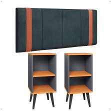 Kit 2 Mesinhas Cinza/Cinamomo Canto Nicho Prateleira Cabeceira Suspensa Almofadada Cama Box Queen Size 1,60 Detalhe Lateral Suede - Lojas RPM