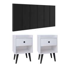 Kit 2 Mesinhas Decore Branco Nicho Porta Objetos Pés Palito Preto Cabeceira Suspensa Júlia Cama Box King 1,95 Suede - Lojas RPM