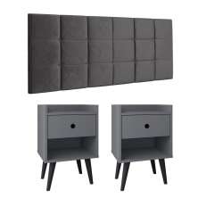 Kit 2 Mesinhas Decore Cinza/Preto Nicho Porta Objetos Pés Palito Cabeceira Suspensa Bia Cama Box King 1,95 Cinza Suede - Lojas RPM
