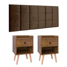 Kit 2 Mesinhas Decore Freijó Nicho Porta Objetos Pés Palito Cabeceira Suspensa Bia Cama Box King 1,95 Marrom Suede - Lojas RPM