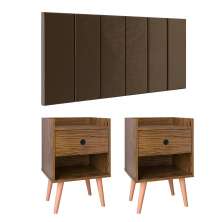 Kit 2 Mesinhas Decore Freijó Nicho Porta Objetos Pés Palito Cabeceira Suspensa Júlia Cama Box King 1,95 Marrom Suede - Lojas RPM