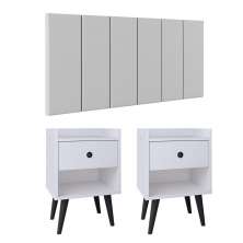 Kit 2 Mesinhas Decore Nicho Porta Objetos Pés Palito Preto Cabeceira Suspensa Júlia Cama Box King 1,95 Branco Corino - Lojas RPM