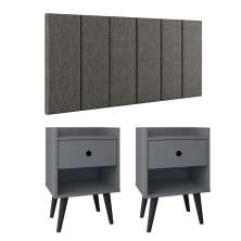 Kit 2 Mesinhas Decore Nicho Porta Objetos Pés Palito Preto Cabeceira Suspensa Júlia Cama Box King 1,95 Cinza Linho - Lojas RPM