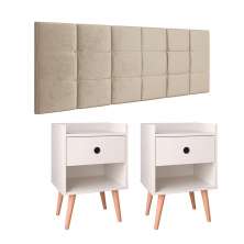 Kit 2 Mesinhas Decore Off White Nicho Porta Objetos Pés Palito Cabeceira Suspensa Bia Cama Box King 1,95 Areia Suede - Lojas RPM