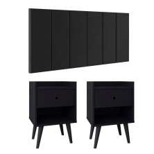 Kit 2 Mesinhas Decore Preto Nicho Porta Objetos Pés Palito Cabeceira Suspensa Júlia Cama Box Casal 1,40 Suede - Lojas RPM