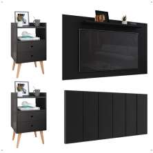 Kit 2 Mesinhas Dream Retrô Cabeceira Suspensa Júlia Cama Box Queen Size 1,60 Suede Painel Samba Texas Tv 48 Polegadas Preto - Lojas RPM