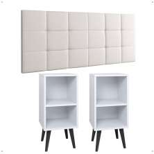 Kit 2 Mesinhas Lateral Charme Nicho Cabeceira Suspensa Bia 1,60 Cama Queen Decoração Quarto Casal Branco Corino - Lojas RPM