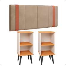 Kit 2 Mesinhas Off White/Cinamomo Canto Nicho Prateleira Cabeceira Suspensa Almofadada Cama Box Queen Size 1,6 Detalhe Lateral Bege Suede - Lojas RPM