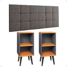 Kit 2 Mesinhas Pequena Charme Cinza/Cinamomo Jogo Quarto Casal Cabeceira Bia Cama Box King Size 1,95 Linho - Lojas RPM