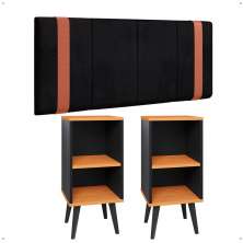 Kit 2 Mesinhas Preto/Cinamomo Canto Nicho Prateleira Cabeceira Suspensa Almofadada Cama Box Queen Size 1,60 Detalhe Lateral Suede - Lojas RPM