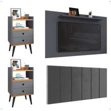 Kit 2 Mesinhas Retrô Dream Cabeceira Quarto Cama Box Casal 1,40 Júlia Suede Painel Tv 48 Polegadas Samba Cinza/Cinamomo Decoração Sala - Lojas RPM