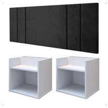Kit 2 Mesinhas Suspensa Prateleira Nicho Madri Retrô Branco Cabeceira Estofada Módulo Cama Box Casal Luana Queen 1,60 Preto Suede