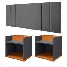 Kit 2 Mesinhas Suspensa Prateleira Nicho Madri Retrô Cabeceira Estofada Módulo Cama Box Casal Luana Queen 1,60 Cinza/Cinamomo