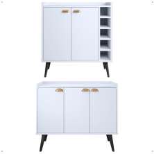 Kit Aparador Truzzi 3 Portas Cantinho Café Buffet Madero Adega Barzinho Retrô Decoração Sala Branco - Lojas RPM