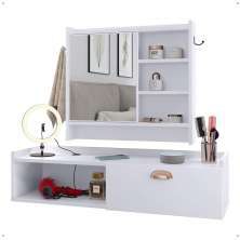Kit Espelheira Genova Prateleira Porta Itens Banheiro Rack Suspenso Classic Puxador Concha Multiuso Sala Quarto Branco - Lojas RPM