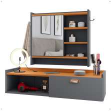 Kit Espelheira Genova Prateleira Porta Itens Banheiro Rack Suspenso Classic Puxador Concha Multiuso Sala Quarto Cinza/Cinamomo - Lojas RPM