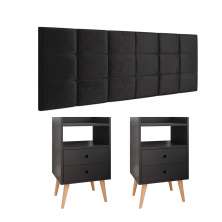 Kit Quarto Cabeceira Cama Casal Box Queen 1,60 Bia e 2 Mesinhas Decorativas Dream Preto - Lojas RPM